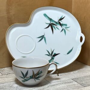 Vintage 50’s Noritake 5540 Teal Bamboo with Black and Gold Leaves Lunch Set